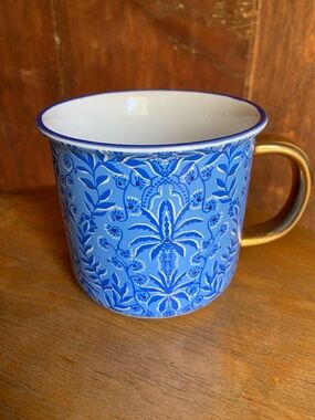 Lilly Pulitzer Blue Floral Ceramic Mug with Gold Handle